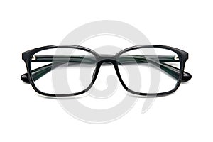 Black eye glasses spectacles with shiny black frame For reading daily life To a person with visual impairment. White background as