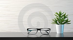 black eye glasses on table