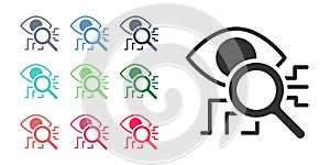 Black Eye scan icon isolated on white background. Retinal scan. Scanning eye. Security check symbol. Cyber eye sign. Set