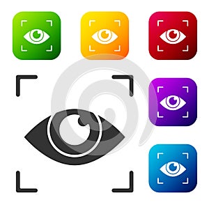 Black Eye scan icon isolated on white background. Scanning eye. Security check symbol. Cyber eye sign. Set icons in