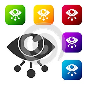 Black Eye scan icon isolated on white background. Scanning eye. Security check symbol. Cyber eye sign. Set icons in