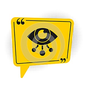 Black Eye scan icon isolated on white background. Scanning eye. Security check symbol. Cyber eye sign. Yellow speech