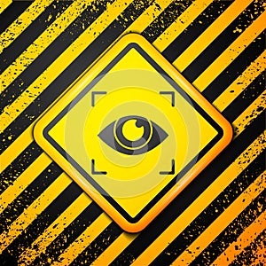 Black Eye scan icon isolated on yellow background. Scanning eye. Security check symbol. Cyber eye sign. Warning sign