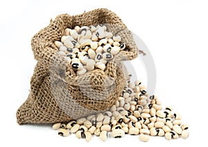 Black eyed peas beans in canvas sack