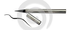 Black Eyeliner in a Chrome Case with Thin Line Isolated