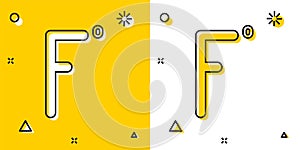 Black Fahrenheit icon isolated on yellow and white background. Random dynamic shapes. Vector Illustration