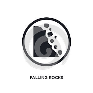 black falling rocks isolated vector icon. simple element illustration from traffic signs concept vector icons. falling rocks