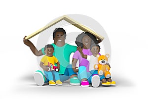 Black Family Mother Father Daughter Son with Toys Baby People