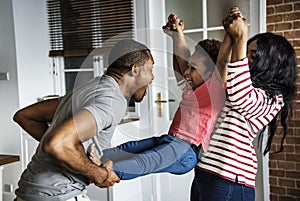 Black family spending happiness time together