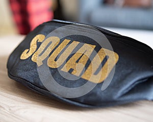 Black Fanny Pack with Gold Squad Lettering