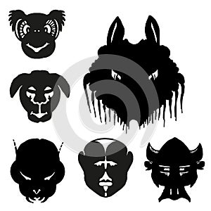 Black fantastic animals and monsters vector set No-3