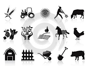 Black farm and agriculture icons set