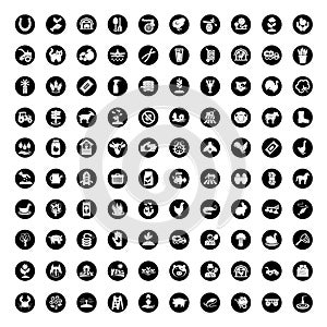 black farming 100 icon set Agriculture. Farming symbols. Isolated vector outline illustrations.