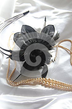 Black Fascinator And Pearls