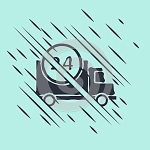 Black Fast round the clock delivery by car icon isolated on green background. Glitch style. Vector