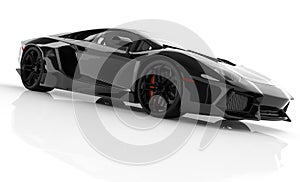 Black fast sports car on white background studio. Shiny, new, lu