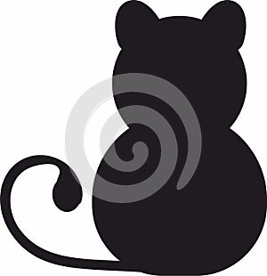Black fat cat silhouette, vector icon
