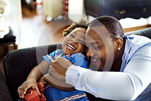 Black father enjoy precious time with his child together happiness