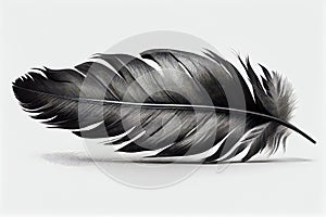 Black Feather Isolated, Swan Plume, Dark Gray Bird Feathers, Abstract Generative AI Illustration