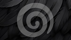 Black feathers close-up texture creating a dark and elegant background