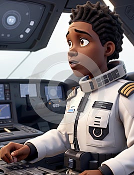 black female astronaut space ship station comander close up 3d character