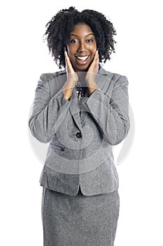 Black Female Businesswoman Looking Surprised