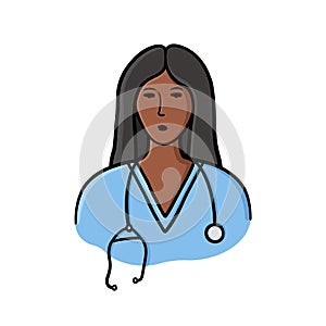 Black female doctor in uniform illustration on white background