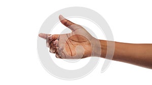 Black female helping hand on white background