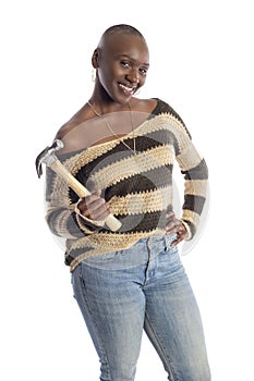 Black Female Model Posing with Home Improvement Repair Hammer Tool