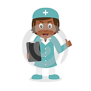 Black Female Nurse Character with Records