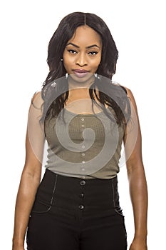 Black Female on a White Background Arrogant Gesture