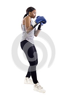 Black Female Working Out with Boxing or Learning Self-Defense
