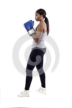 Black Female Working Out with Boxing or Learning Self-Defense