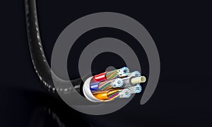 black fibre optic cable on a dark background