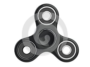 The black fidget SPINNER stress relieving toy on white background. 3d illustration.