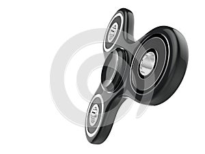The black fidget SPINNER stress relieving toy on white background. 3d illustration.