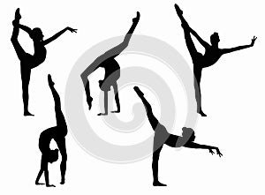 Black figures of gymnasts on a white background