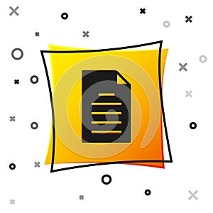 Black File document icon isolated on white background. Checklist icon. Business concept. Yellow square button. Vector