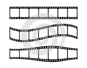 Black film strip set. Movie tape\'s frames for cinema design, photography studio. vector