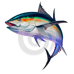 black fin tuna. Realistic isolated illustration.