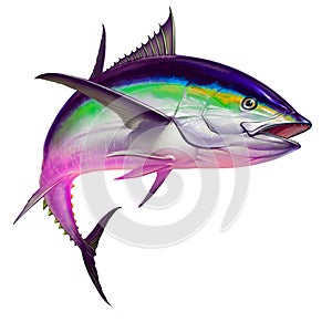 Black fin tuna. Realistic isolated illustration.