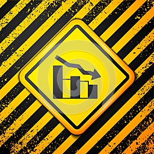 Black Financial growth decrease icon isolated on yellow background. Increasing revenue. Warning sign. Vector