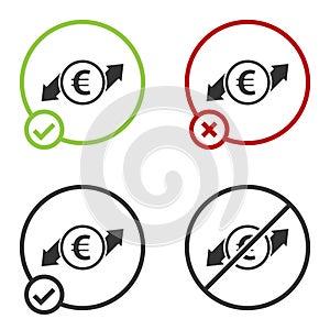 Black Financial growth and euro coin icon isolated on white background. Increasing revenue. Circle button. Vector