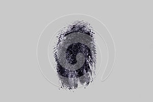 Black finger print on white background.