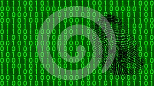 Black fingerprint on digital background of binary code pattern