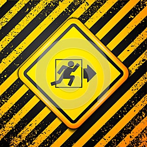 Black Fire exit icon isolated on yellow background. Fire emergency icon. Warning sign. Vector