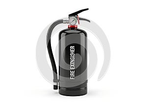 Black Fire Extinguisher with Pressure Gauge on White Background