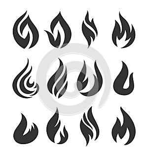 Black Fire flame set. Modern logotype.