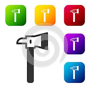 Black Firefighter axe icon isolated on white background. Fire axe. Set icons in color square buttons. Vector