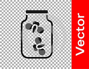 Black Fireflies bugs in a jar icon isolated on transparent background. Vector